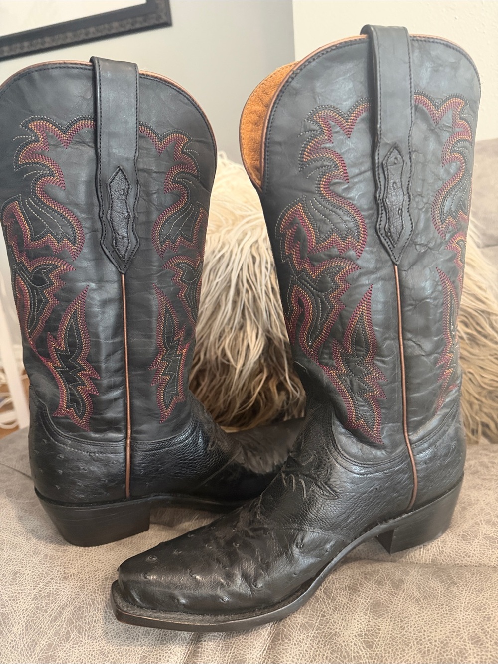 Lucchese ostrich & leather black Western Boots, ostrich toe box - Picture 15 of 16